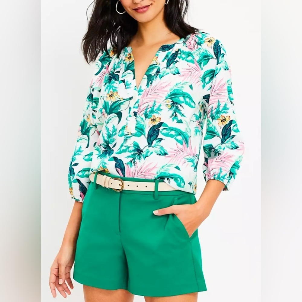Loft Botanical Henley Blouse Sz XL - Picture 1 of 11